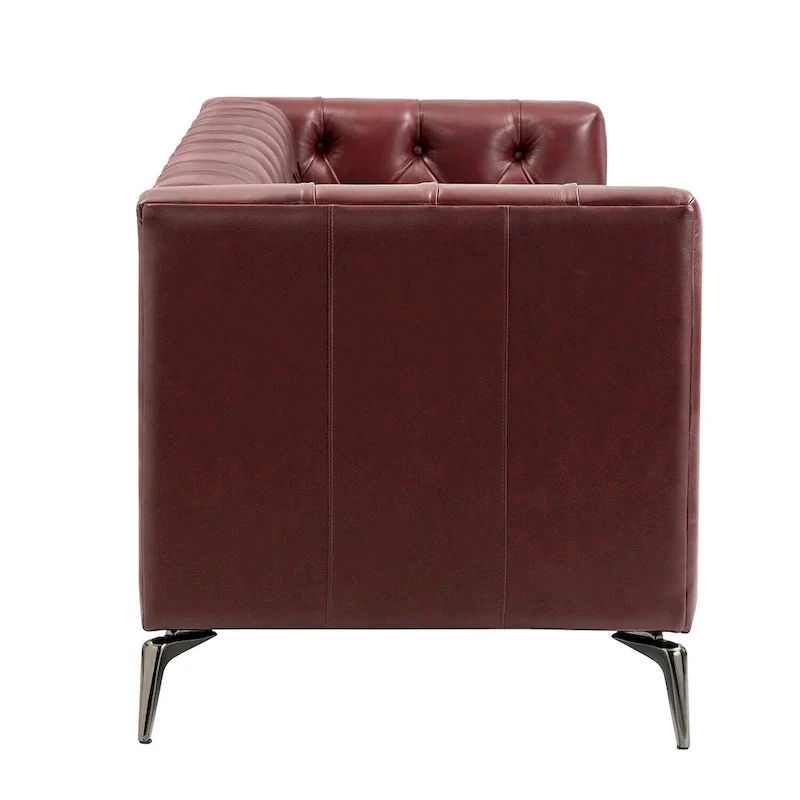 Transitional Genuine Leather Sofa with Metal Legs and Tufted Back