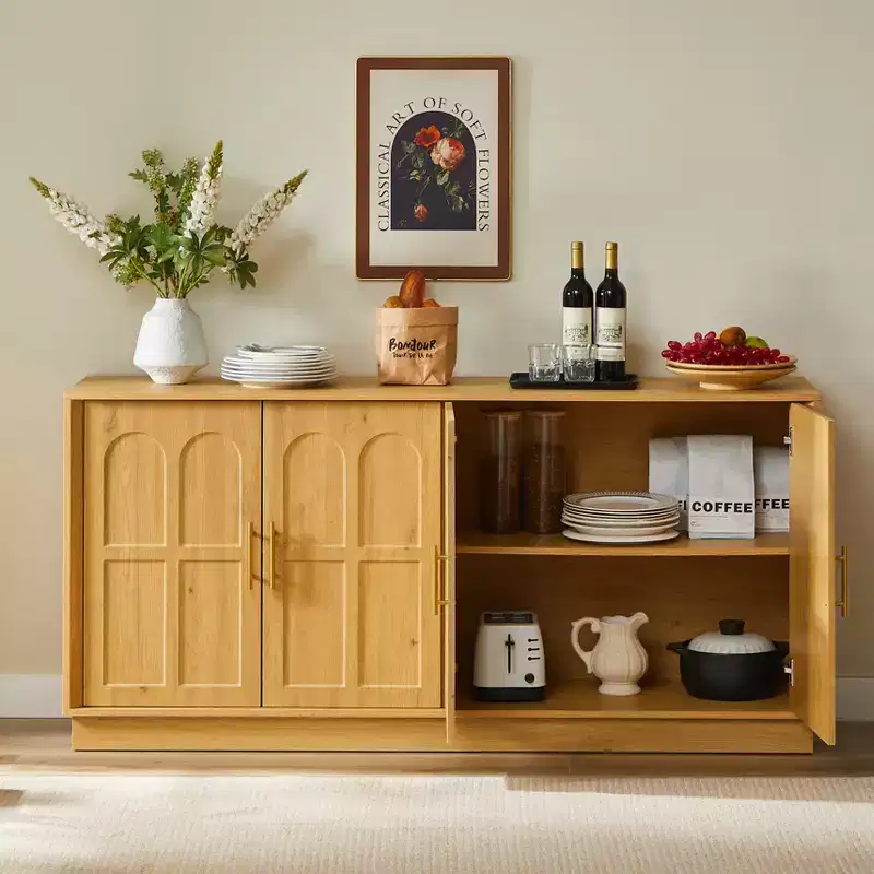 GDFStudio Peli Modern 66.5'' Sideboard Cabinet with 4 Doors and 2 Adjustable Shelves