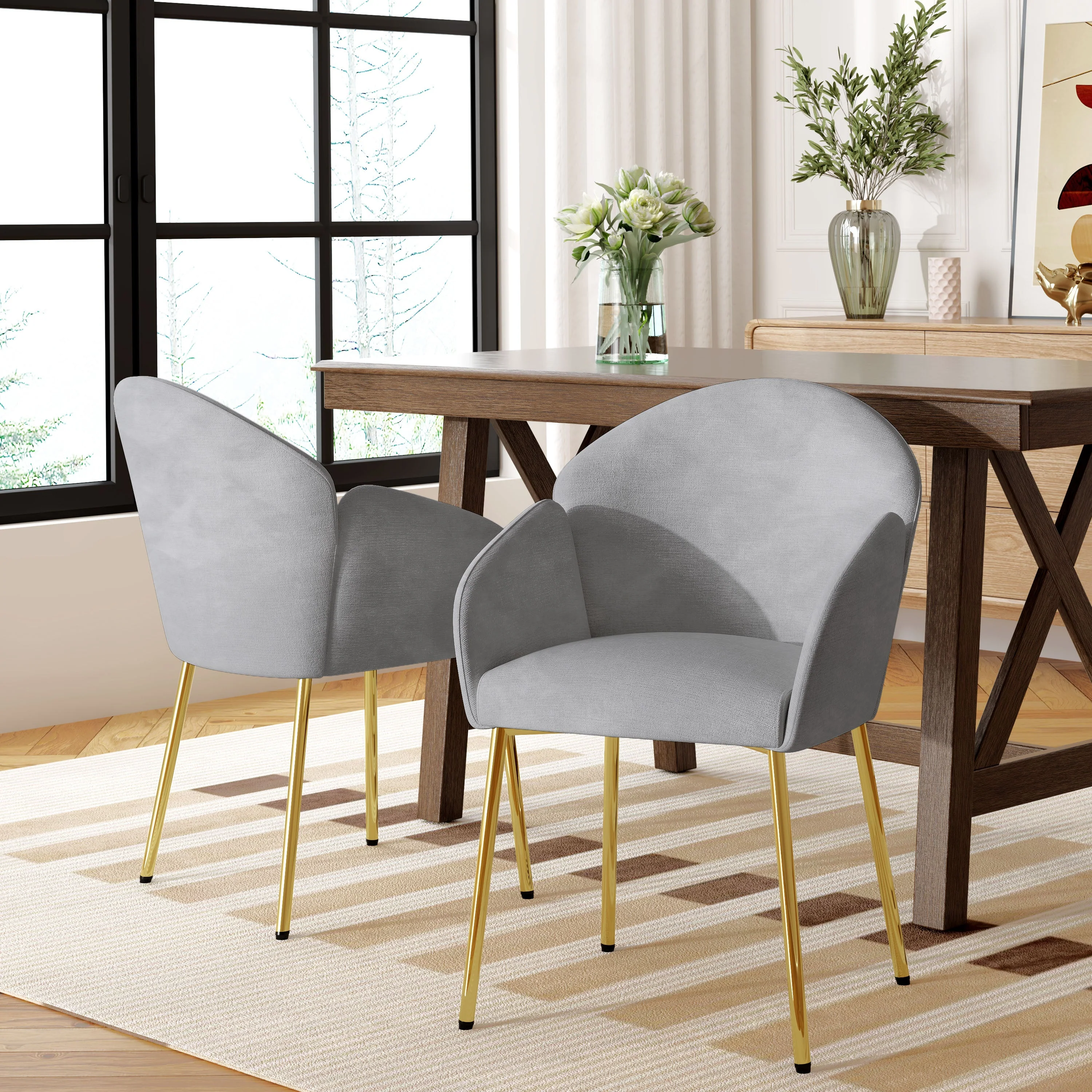 Luxury Polyester Round Back Dining Chairs, (Set of 2)