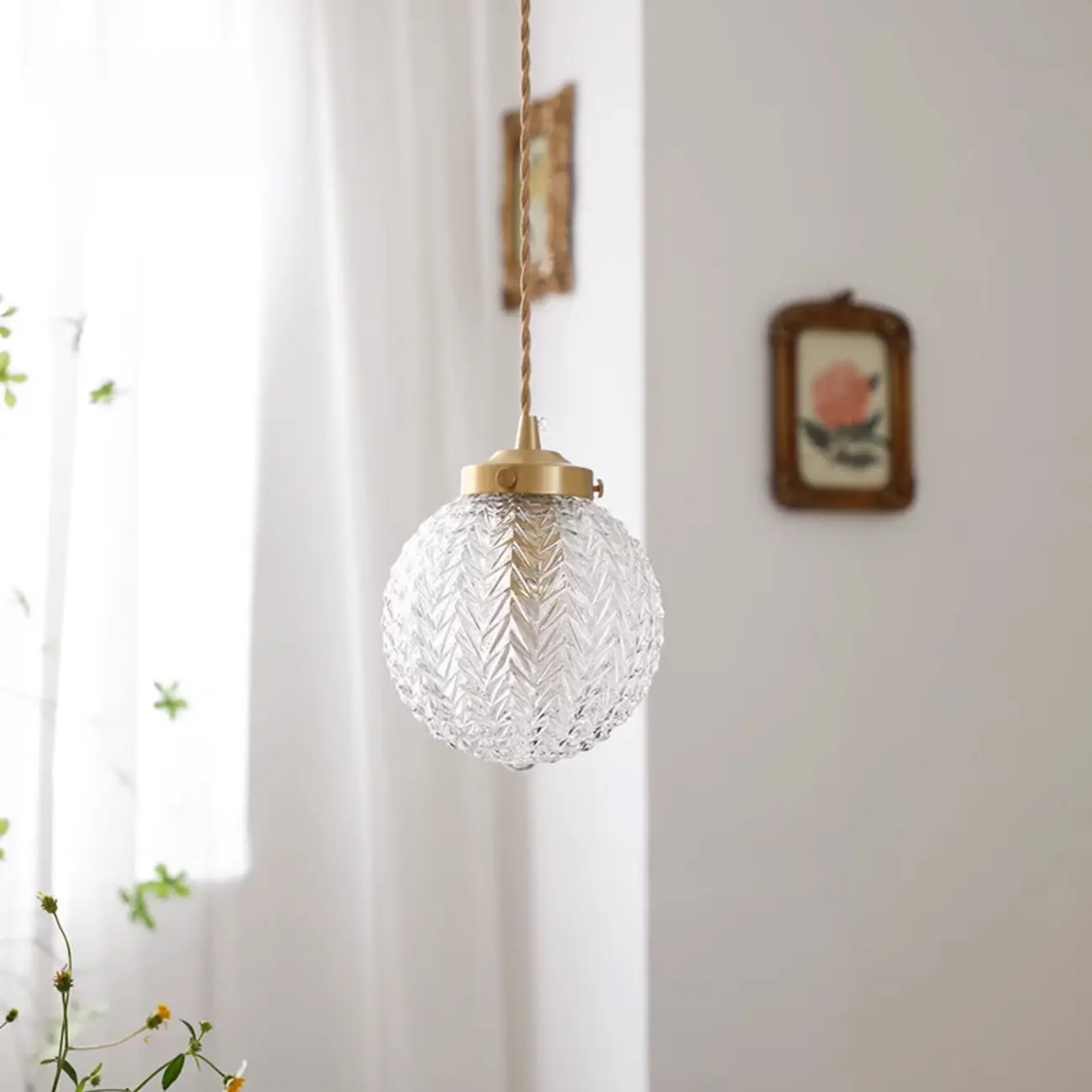 Modern Gold Carved Glass Globe Pendant Light