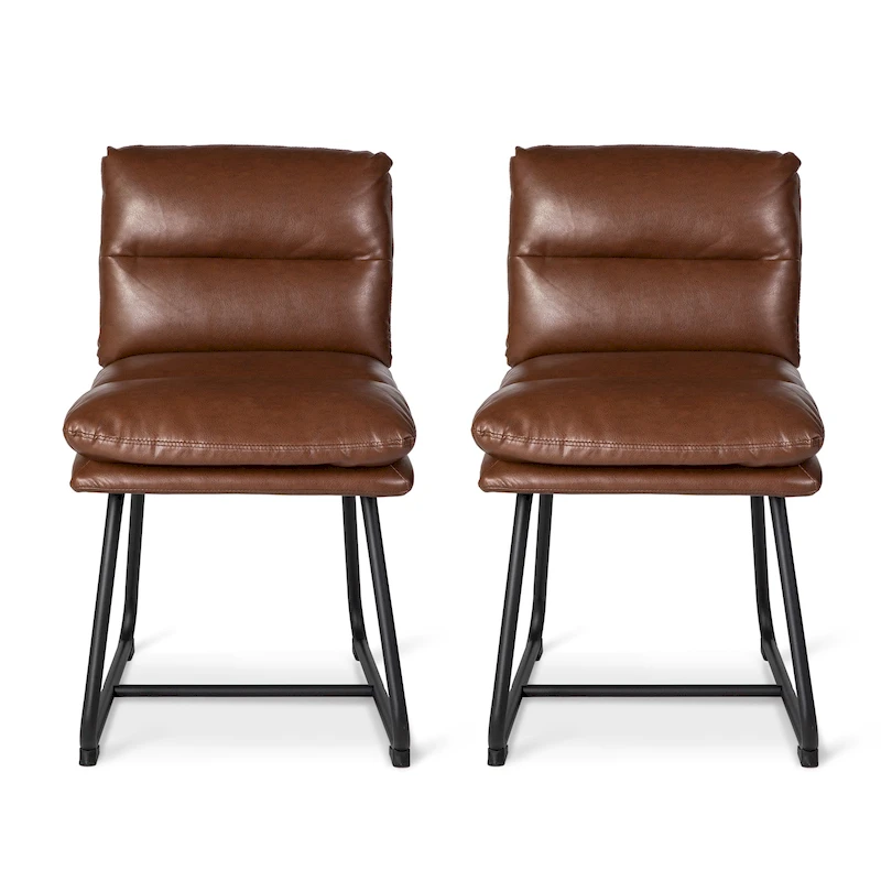 Glitzhome Set of 2/4 Modern PU Leather Thick Upholstered Side Dining Chairs with Metal Legs
