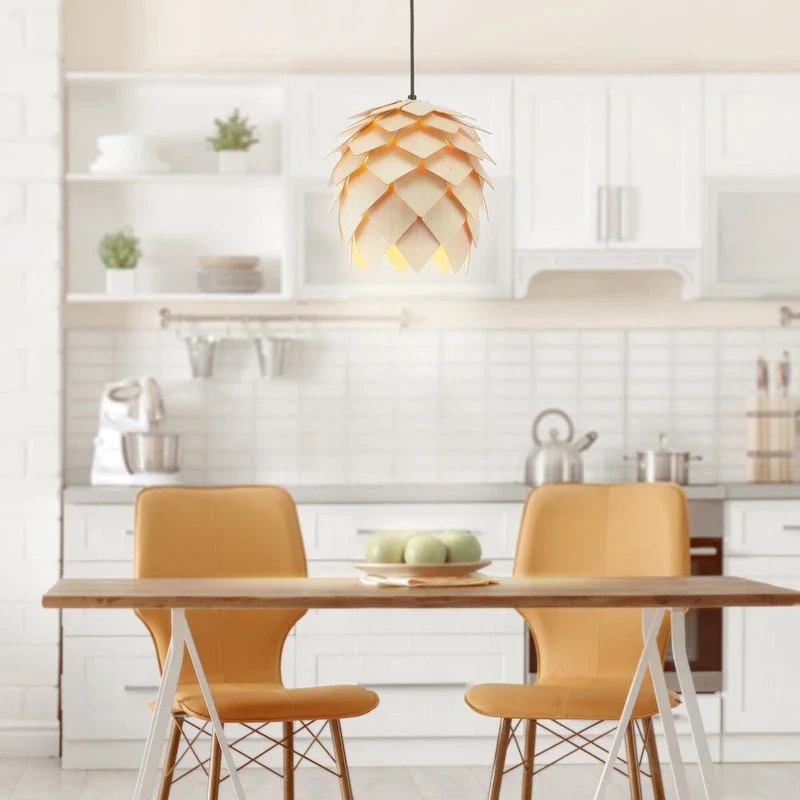 Gallery 11.75  Pinecone Wood LED Pendant, Natural/Black by JONATHAN Y