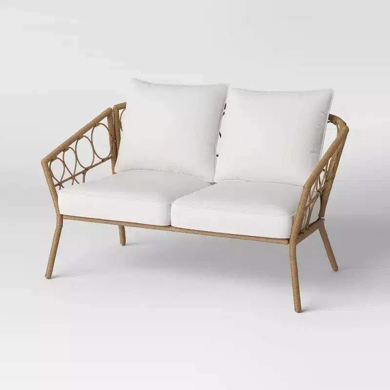 Steel and Wicker Britanna Rust Resistant Outdoor Patio Loveseat Arm Chair Light Brown - Threshold™