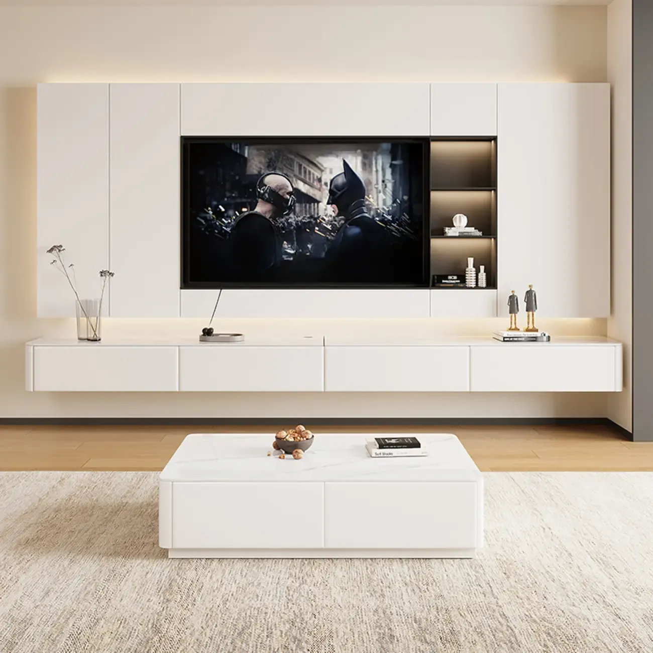 Stone Modern TV Stand with Drawers and Cable Management