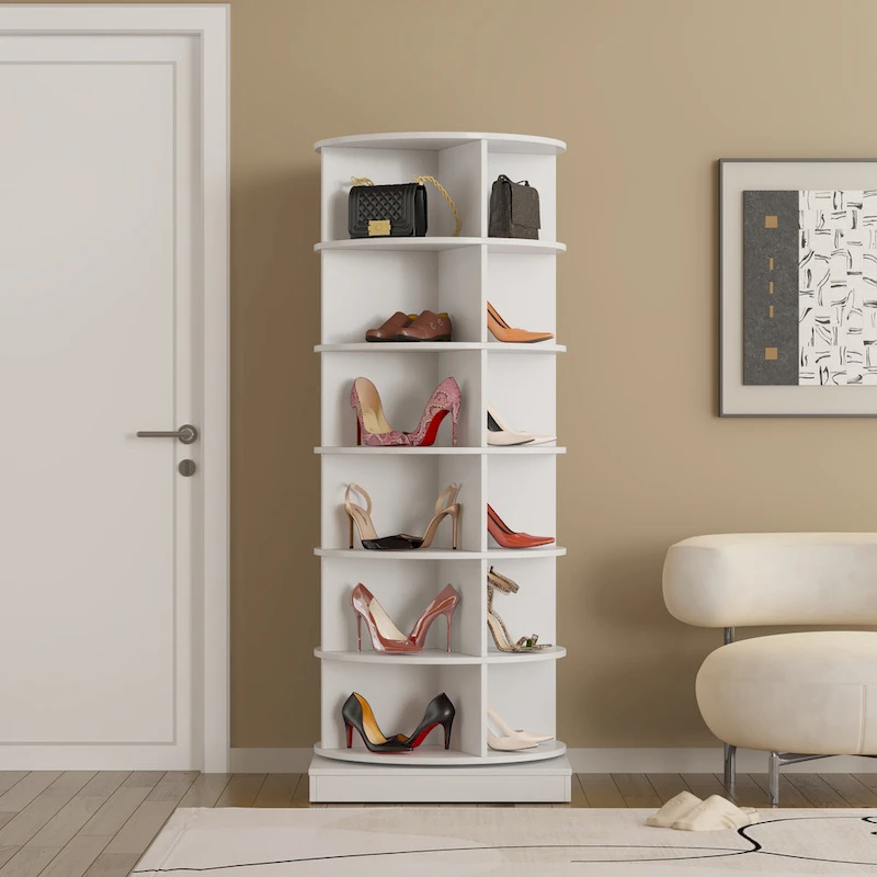 360Rotating Shoe Cabinet 6 layers Holds Up to 24 Paris of Shoes
