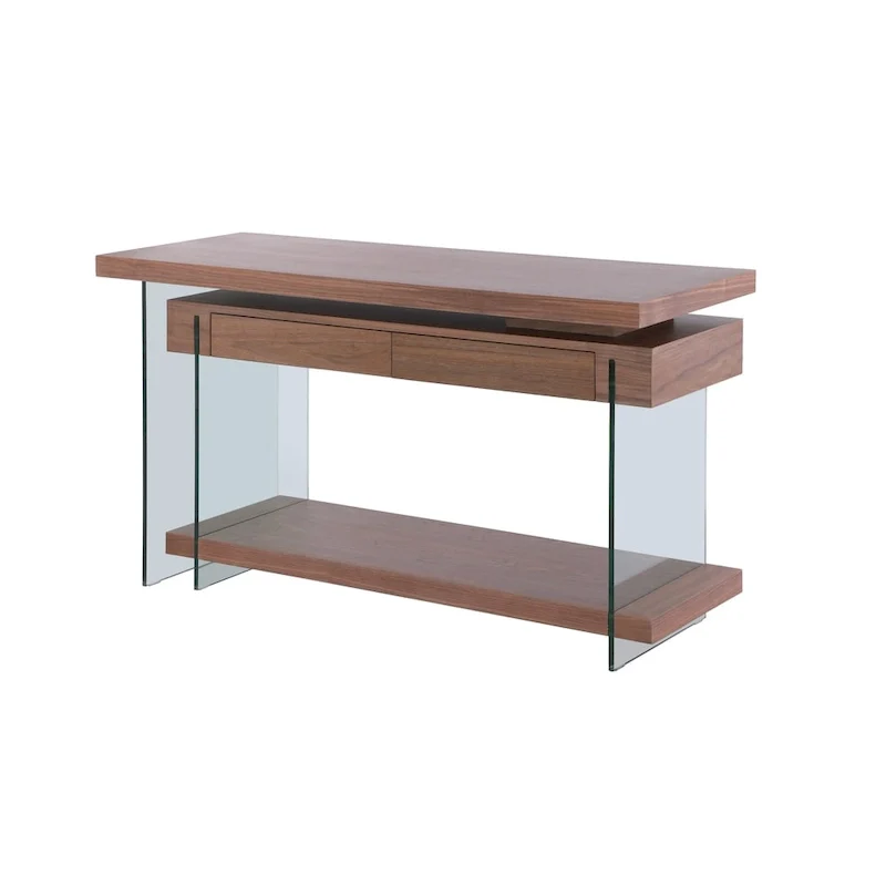 Somette Rotatable Glass and Walnut Veneer Wooden Desk