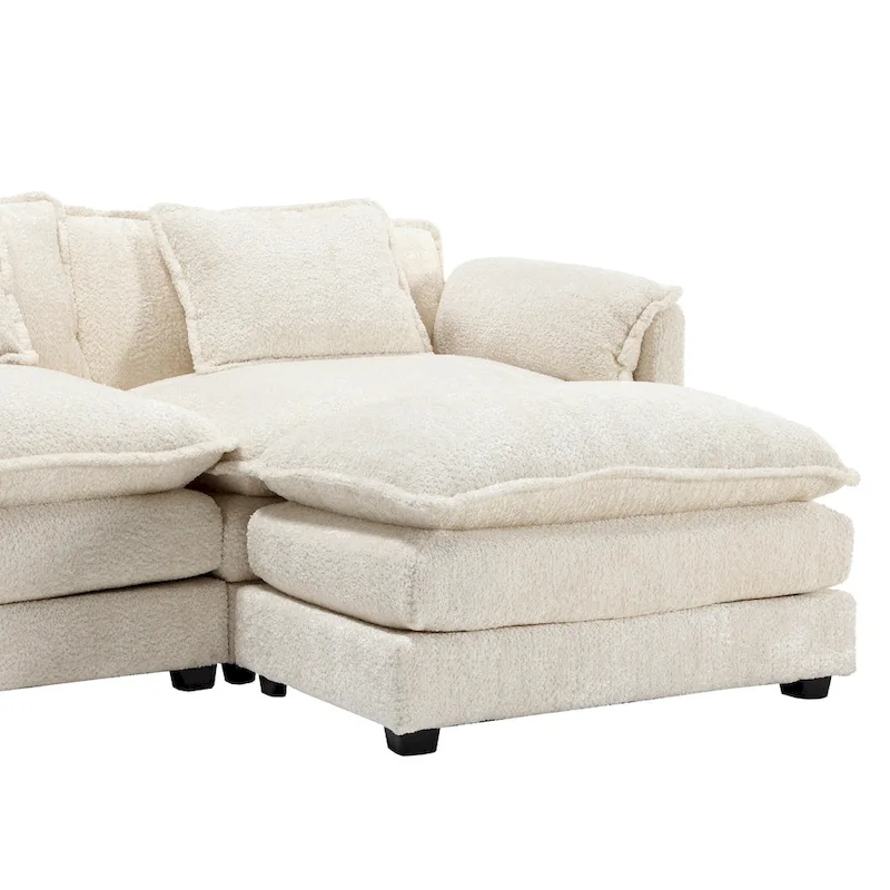 Beige 112.2  L-Shape 4-Seater Sectional Sofa in Modern Boucle Fabric with Removable Cushions and Detachable Armrests