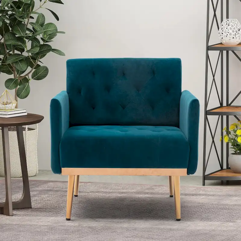 Tufted Velvet Accent Chair, Gold Legs, Seats 1