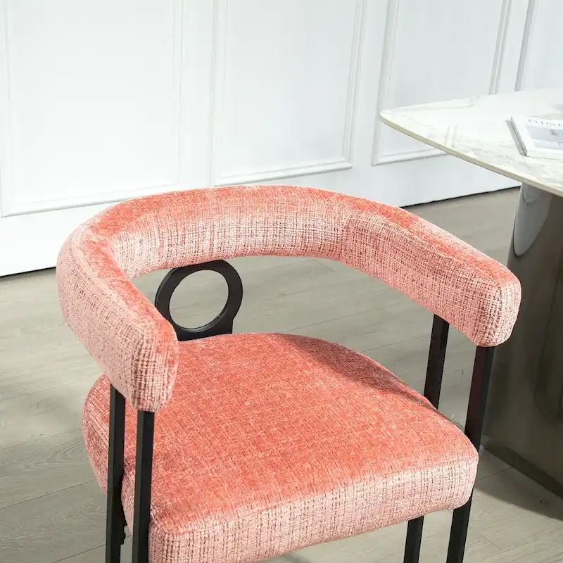 Pink 23.62 Upholstered Barrel Chair with Black Iron Frames