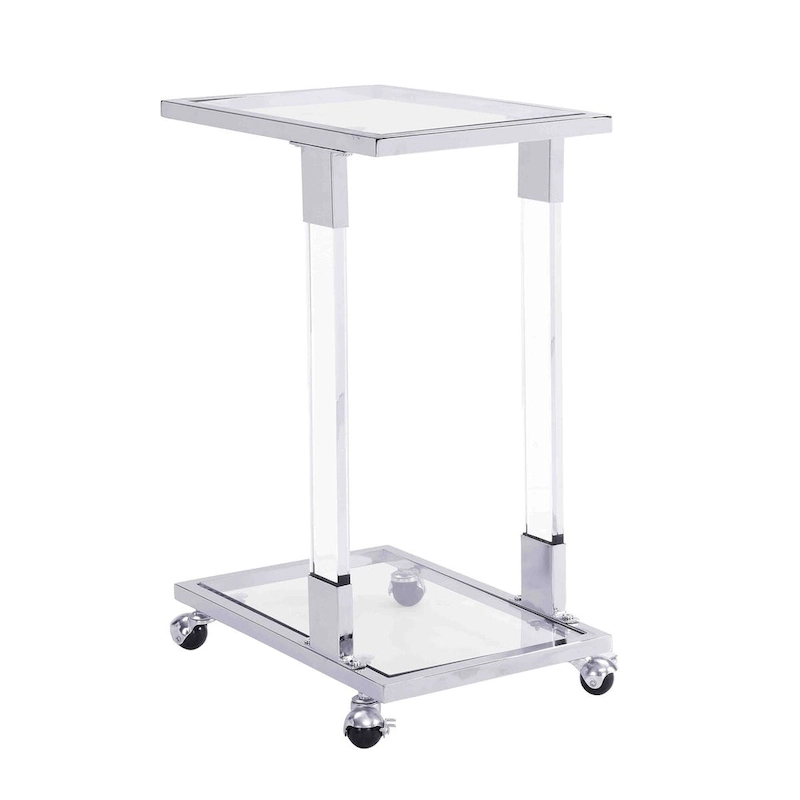 Glass Side Table, Acrylic End Table, Glass Top C Shape Square Table with Metal Base