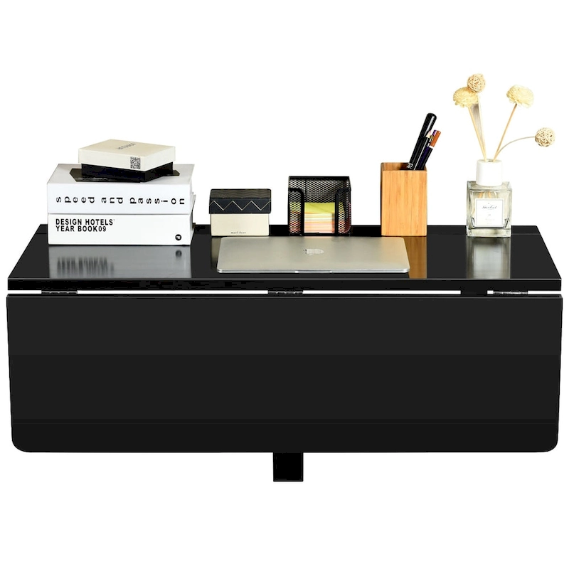 Gymax Wall-Mounted Drop-Leaf Table Floating Folding Desk Space Saver