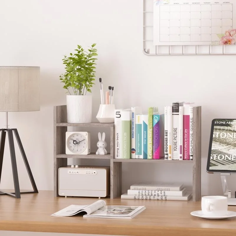 Tan 2-Section Adjustable Desktop Organizer, Engineered Wood, 1-Person