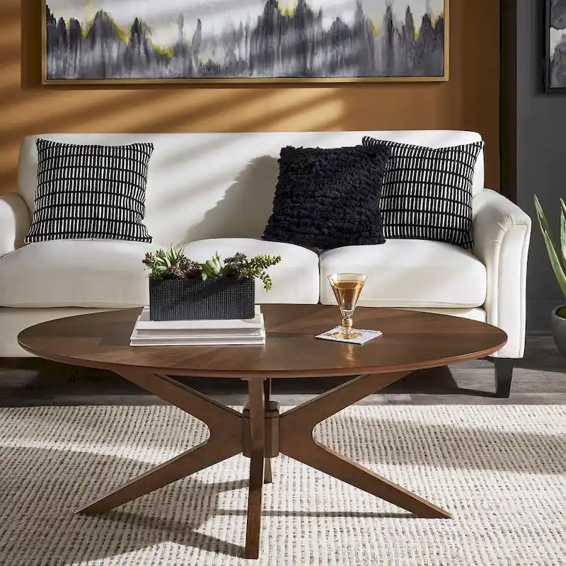 Mid-Century Coffee Table - Walnut Finish with Angled Legs