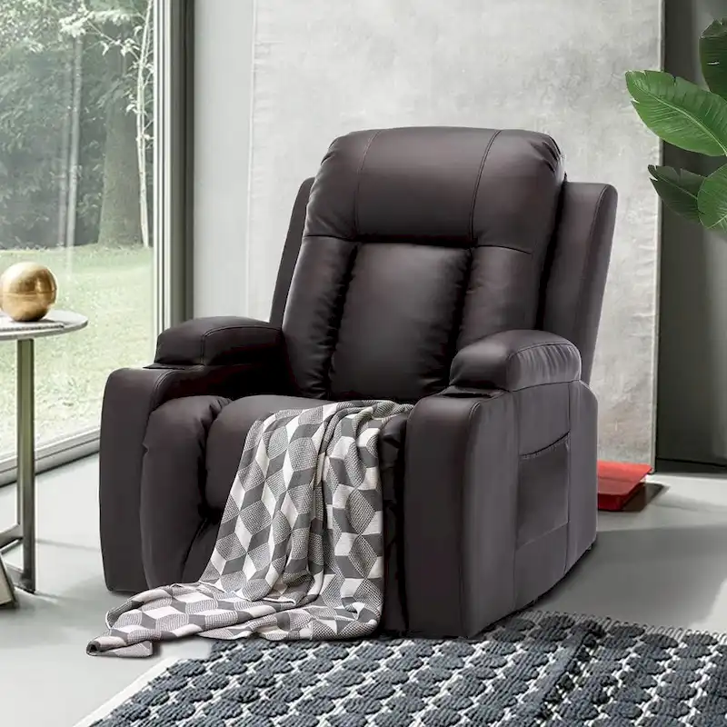 Oversized Power Lift Recliner with Massage & Heat PU Leather Chair with Pockets, Cup Holders & USB Port