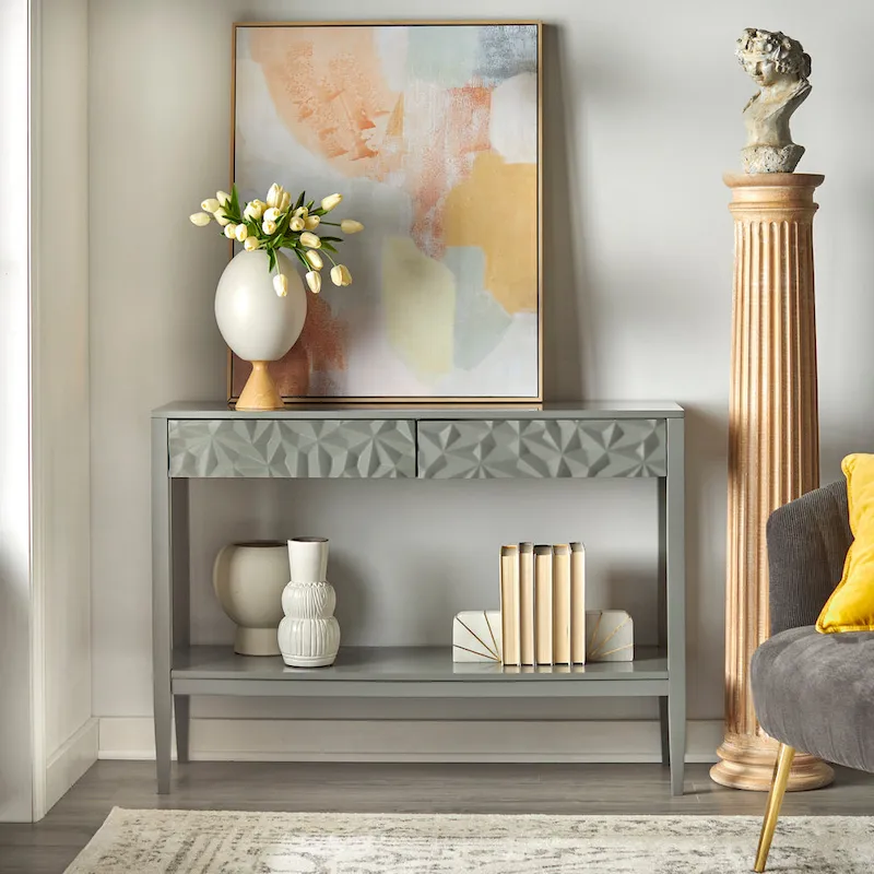 Charcoal Grey / White / Midnight Blue Console Table with Drawers — Contemporary Style, 1-Person Assembly