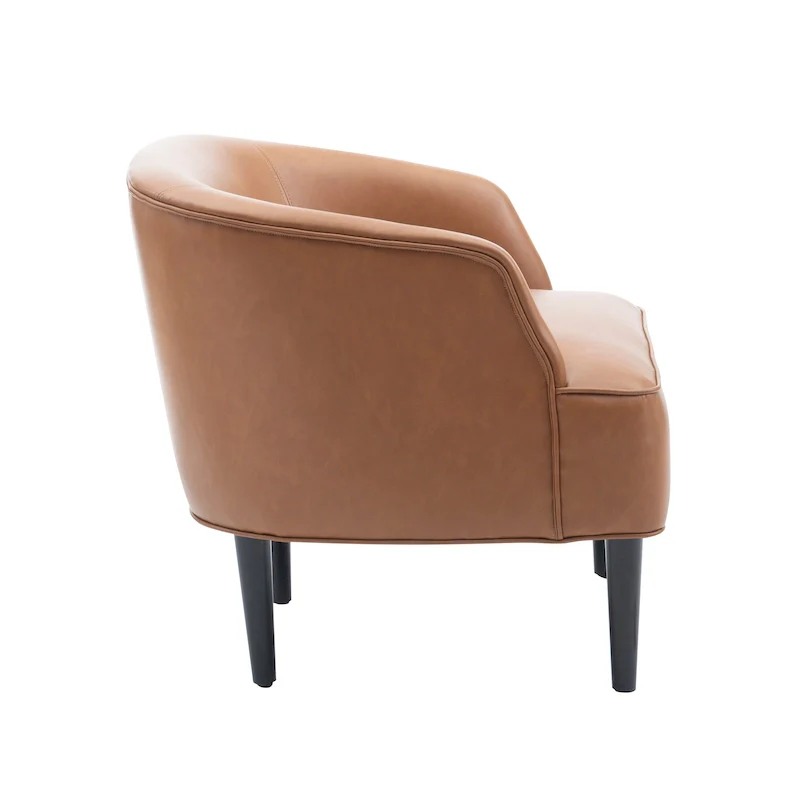 Caramel/Navy Blue Mid-Century Faux Leather Accent Chair, 1-Person