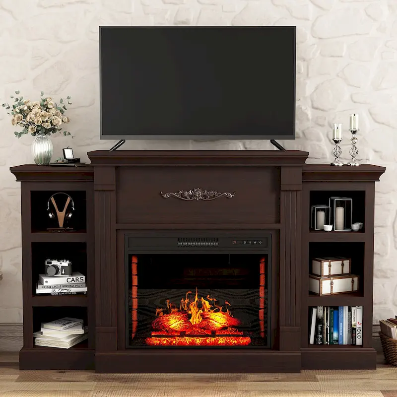 70 Wood Classical Fireplace TV Stand with 28 Electric Fireplace