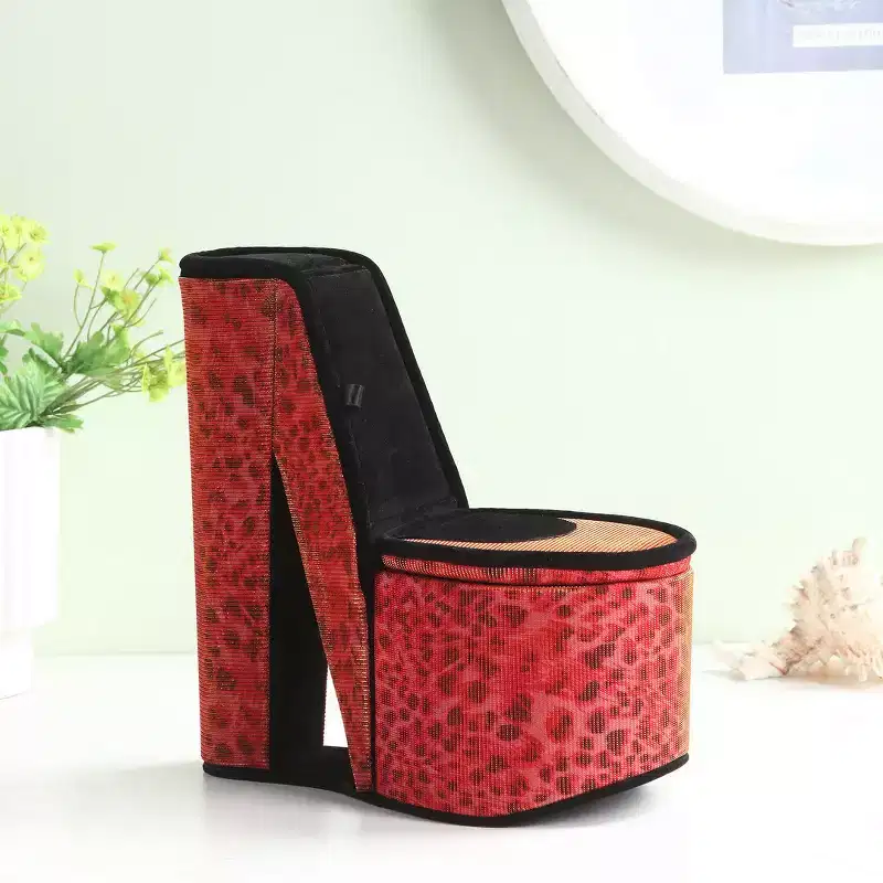 High Heel Shoe Jewelry Box with Hidden Storage, Leopard Print Display Organizer for Rings, Earrings and Small Accessories