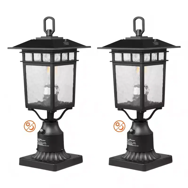 2-Pack Dusk to Dawn Outdoor Lamp Post Light Fixture, 15.75 in Pier Mount, E26 Base