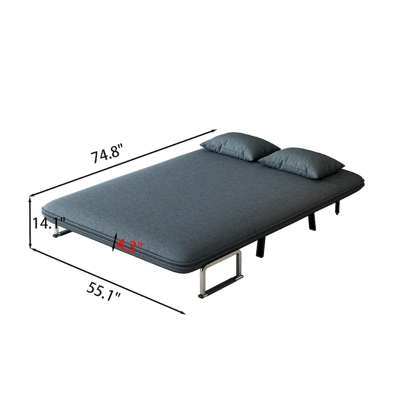 Convertible Tri-Fold Sofa Bed with Adjustable Backrest & Pillow