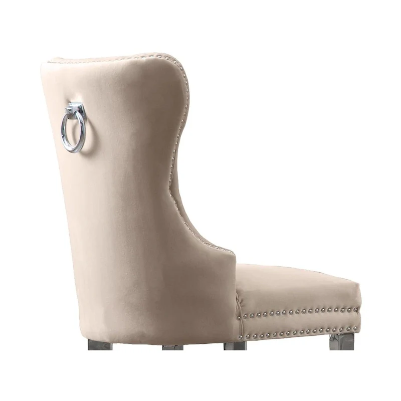 Wingback Button-Tufted Dining Chairs with Nailhead Trim & Steel Frame – Black / Grey / Cream / Navy Blue / White Faux Leather
