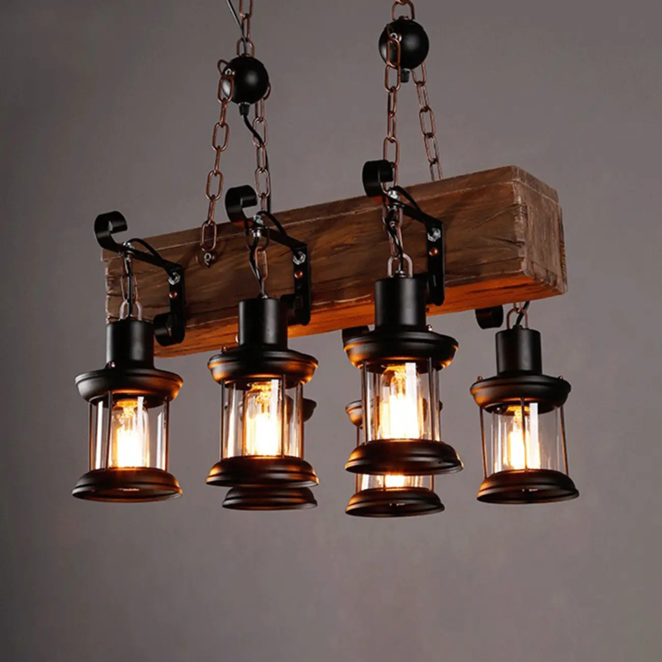 Industrial Island Light Brown Steampunk Cylindrical Pendant Light
