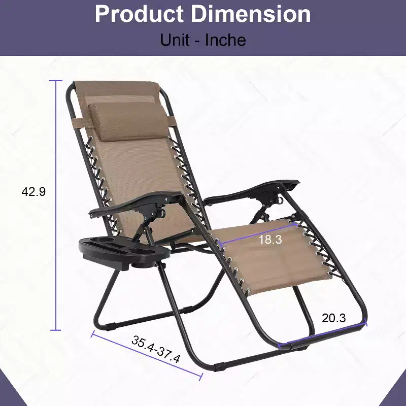 FDW Foldable Zero Gravity Chair Lounge Patio Chaise with Cup Holder Tray