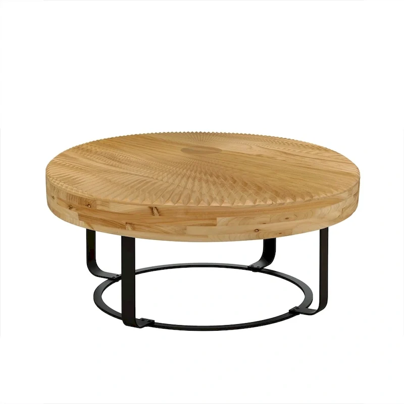Round Wood Coffee Table with 6-Curved Metal Legs, Modern Style – Black / Gold