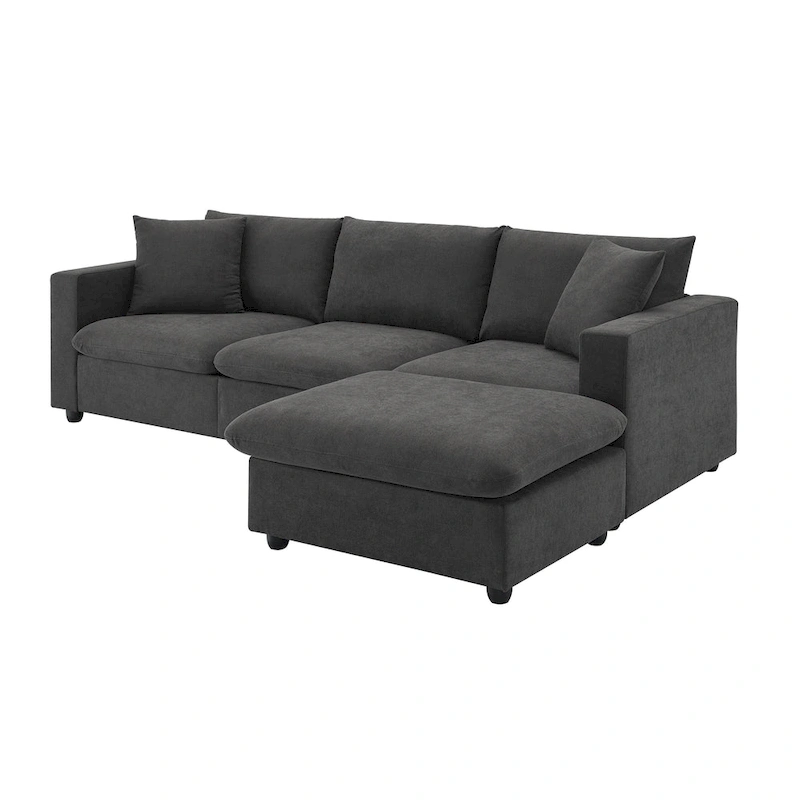 100.4 L-Shaped Polyester Sectional Sofa with 4-Seat Convertible Couch and Ottoman & Pocket Spring Cushions (300lb Capacity)