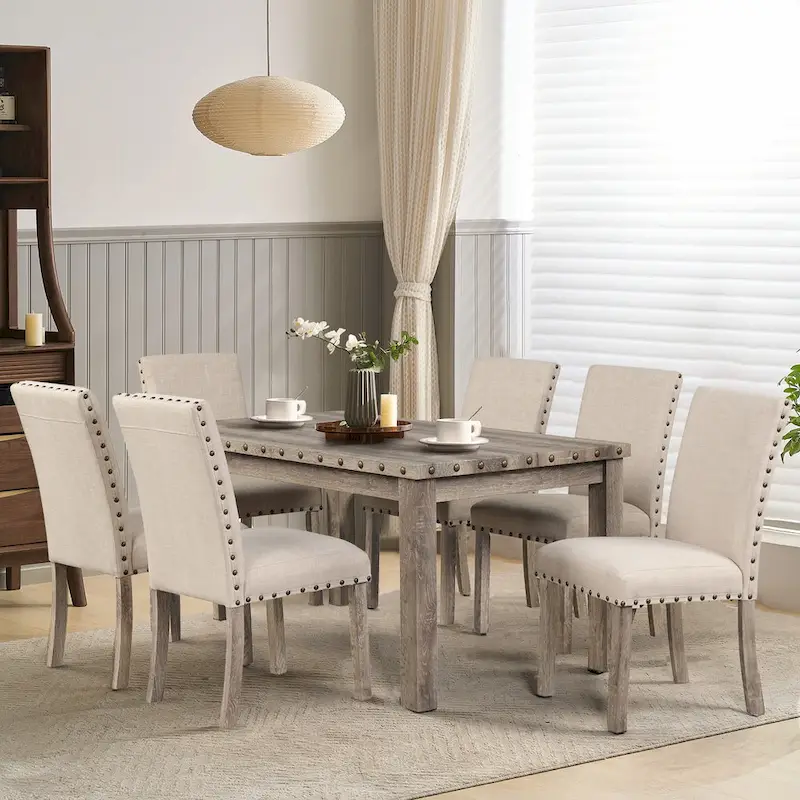 Farmhouse Dining Table Set Rectangular Chair 7-piece