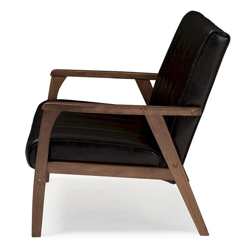 Baxton Studio Nikko Mid-century Modern Scandinavian Style Dark Brown Faux Leather Wooden 2-Seater Loveseat