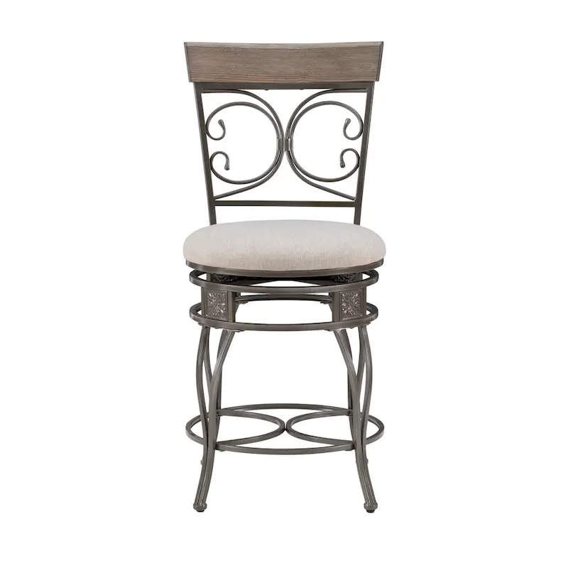 Onyx Big & Tall 360 Swivel Metal and Wood Scroll Counter Stool