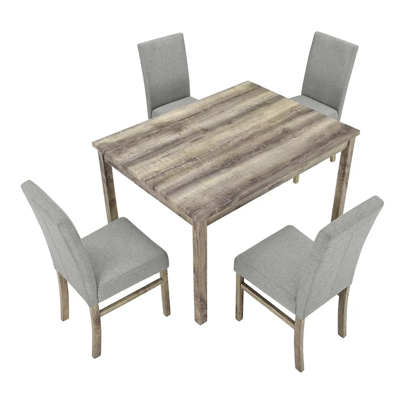 Rustic Style 5-Piece Dining Set with Rectangular Small Space Table and 4 Upholstered Dining Chairs