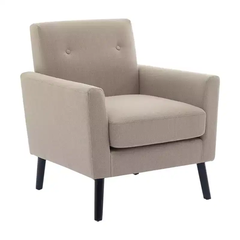 Single Armchair, Mid-Century Modern Style with Wooden Legs and Thickened Cushion, Suitable for Bedrooms, Waiting Rooms, and Offices