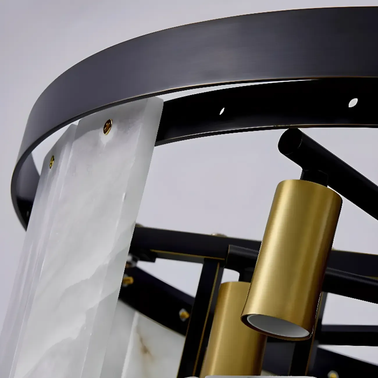 Timeless Tiered Circular Black Metallic Alabaster Chandelier