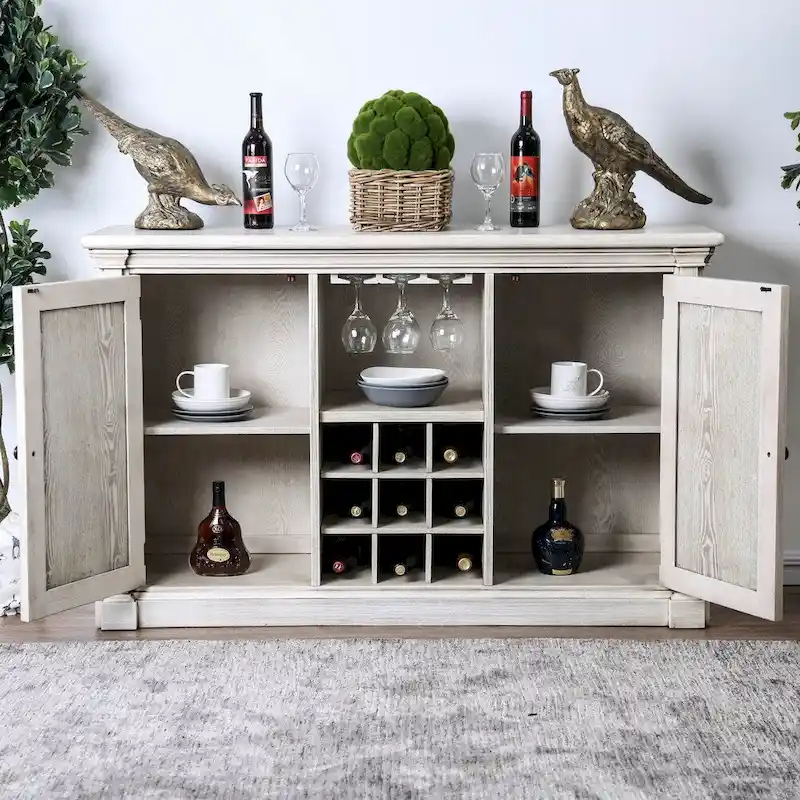 Rustic White 57-Inch Wood Buffet Server with 5 Shelves