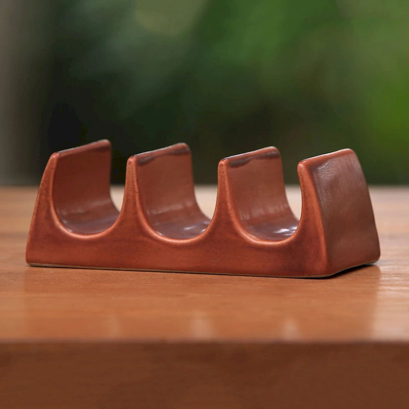 Novica Handmade Bali Waves Ceramic Taco Holder