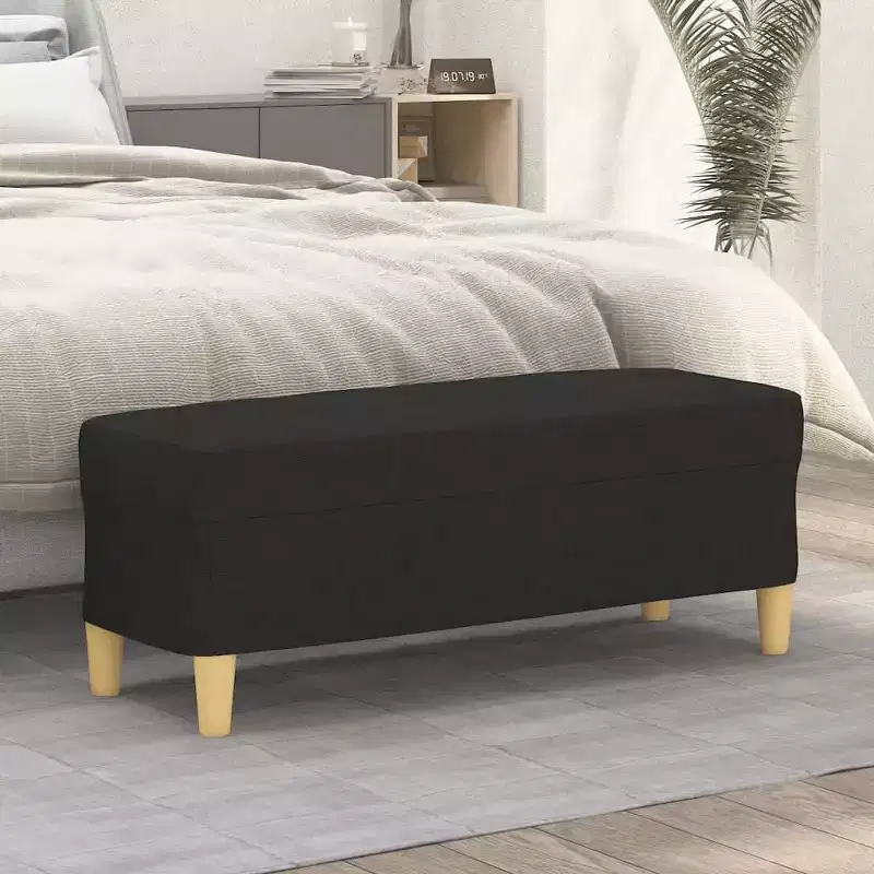 Black Polyester Upholstered Bench, Rectangular, 1-Person