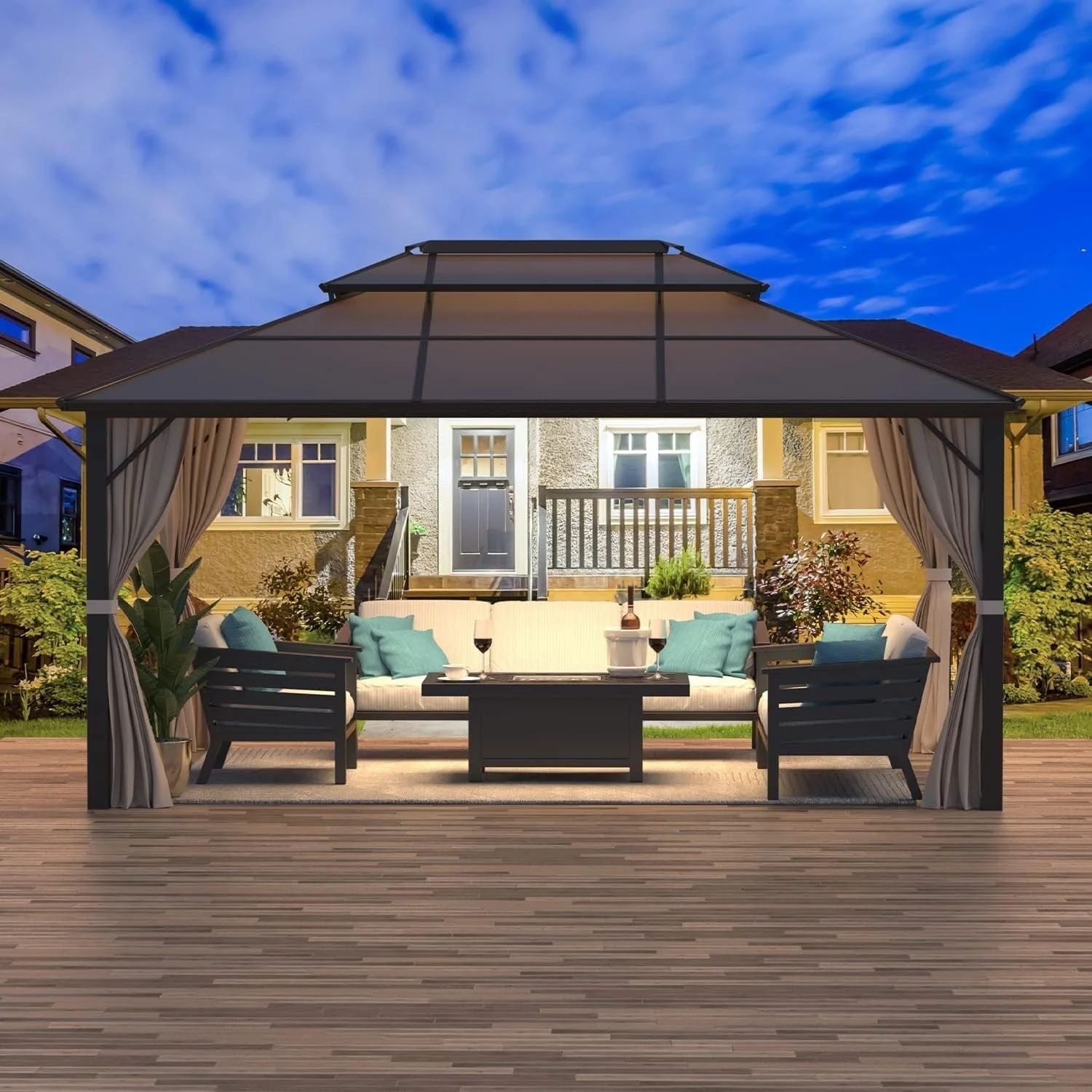 EROMMY Hardtop Gazebo,Outdoor Pergola with Double Roof & Netting & Curtains,Heavy Duty Canopy for Patio, Backyard, Pool party