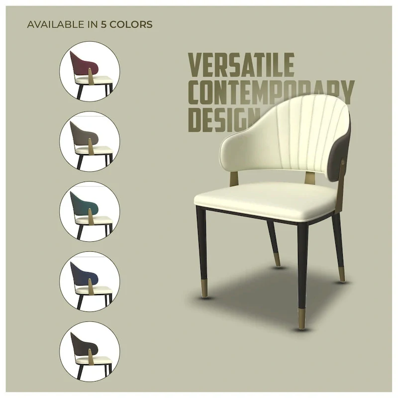 Leather Dining Chair in Iron with Gold Accents Design Modern Ergonomic Side Chair