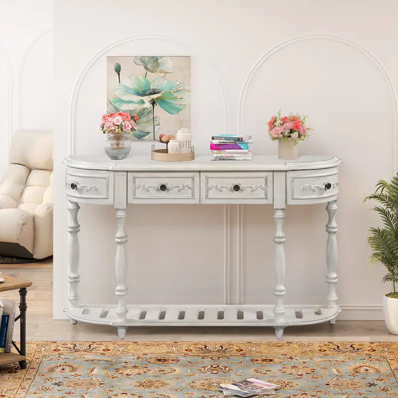 Modern Console Table with 4 Drawers and 1 Shelf