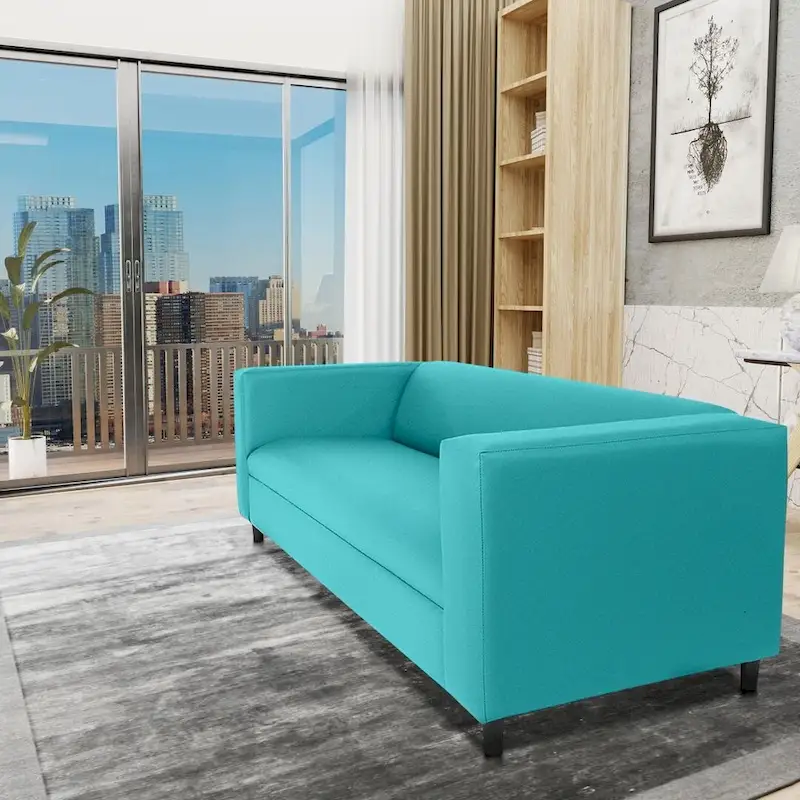 Mid-Century Modern 3-Seater Sofa, Faux Leather with Solid Wood Frame