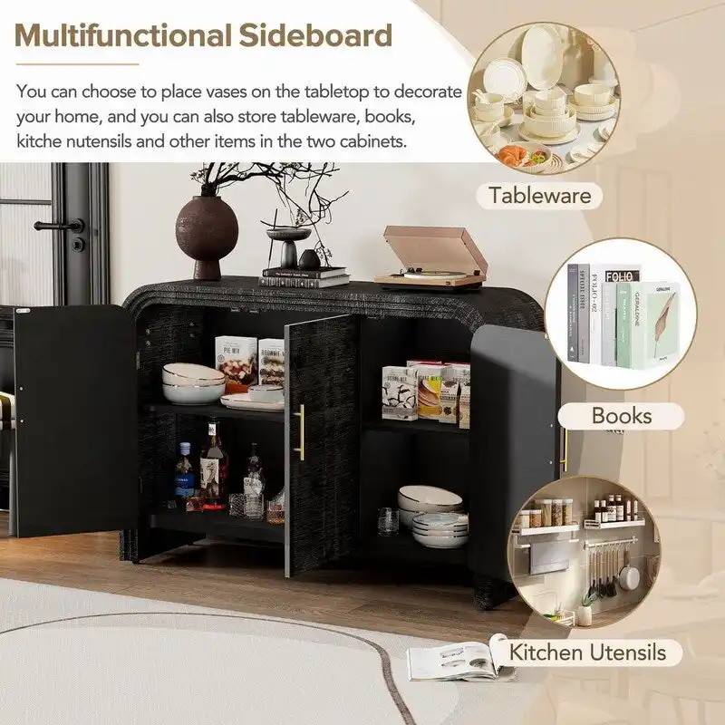 47.2 W Sideboard with Gold Handles and Adjustable Dividers - N/A