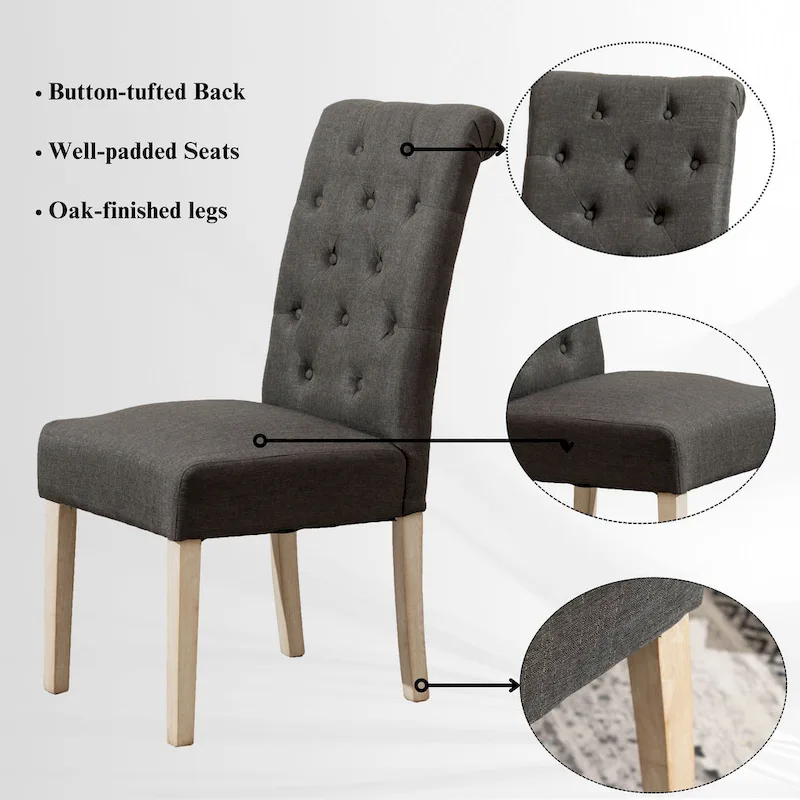 Roundhill Furniture Banff 5-Piece Round Dining Set, Cross-Buck Round Table with 4 Tufted Chairs