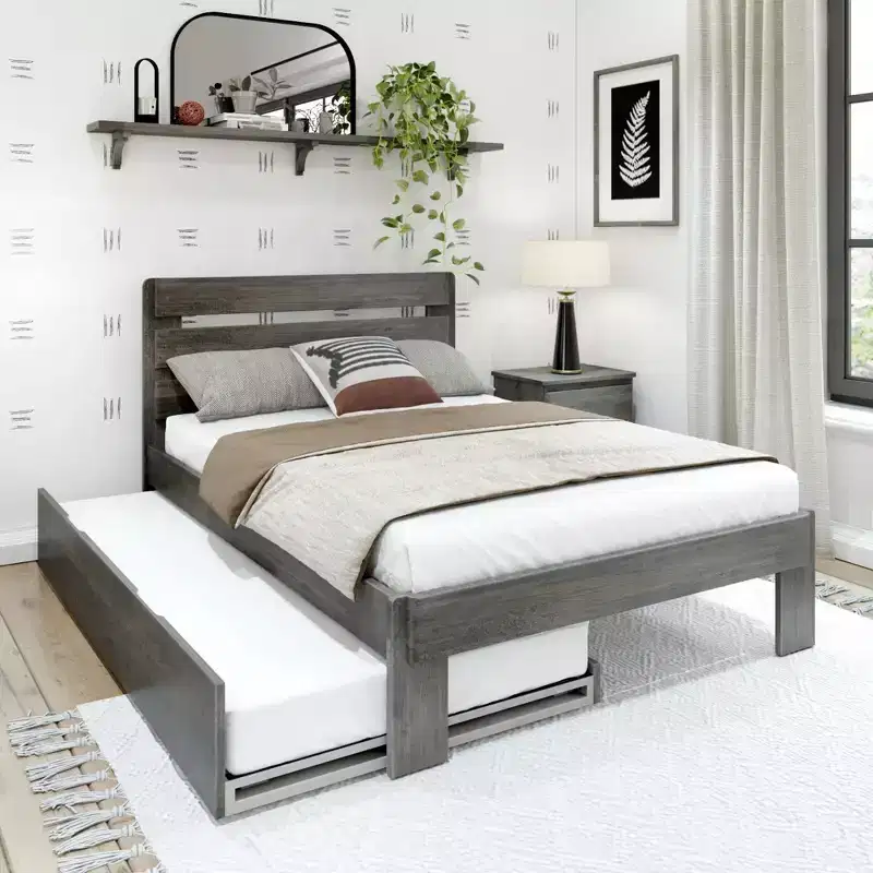 Plank+Beam Solid Wood Farmhouse Full Bed with Plank Headboard and Trundle