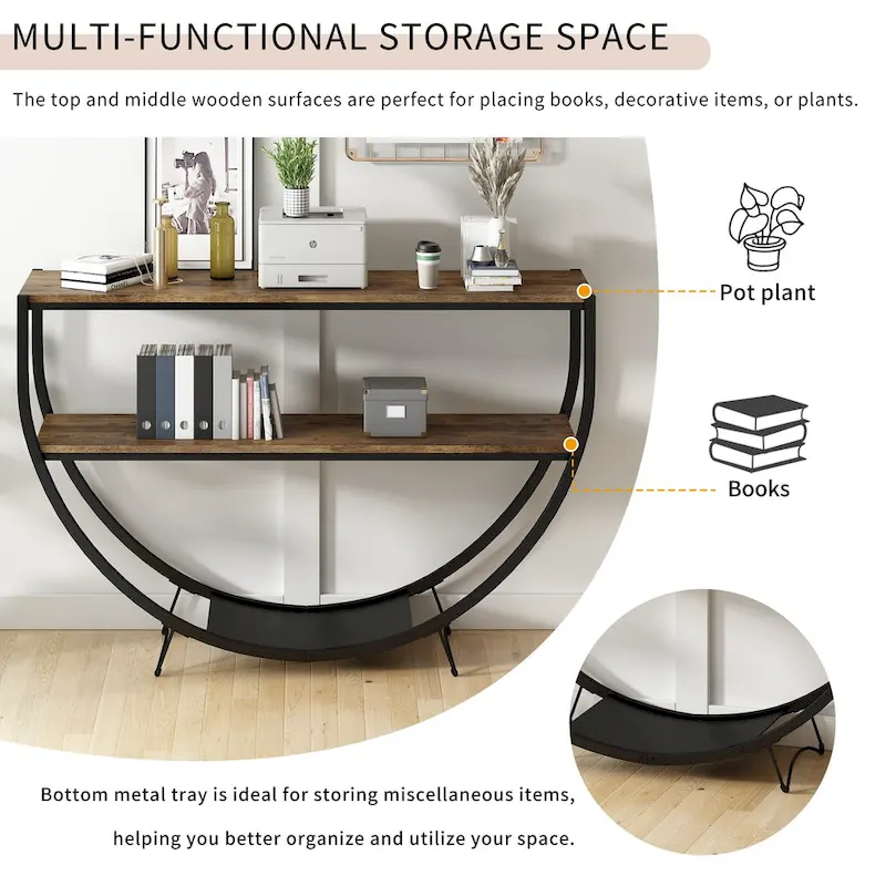 Merax Rustic Industrial Design Demilune Shape Console Table