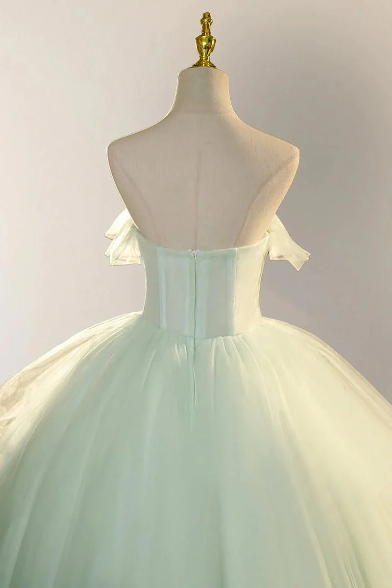 Elegant 3D Flowery Sage Green Tulle Fairy Ball Gown