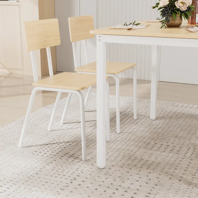 Kitchen Dining Table Set Metal Frame Breakfast Table with 4 Dining Chairs Modern Casual Dining Table Set 5-Piece Dining Set