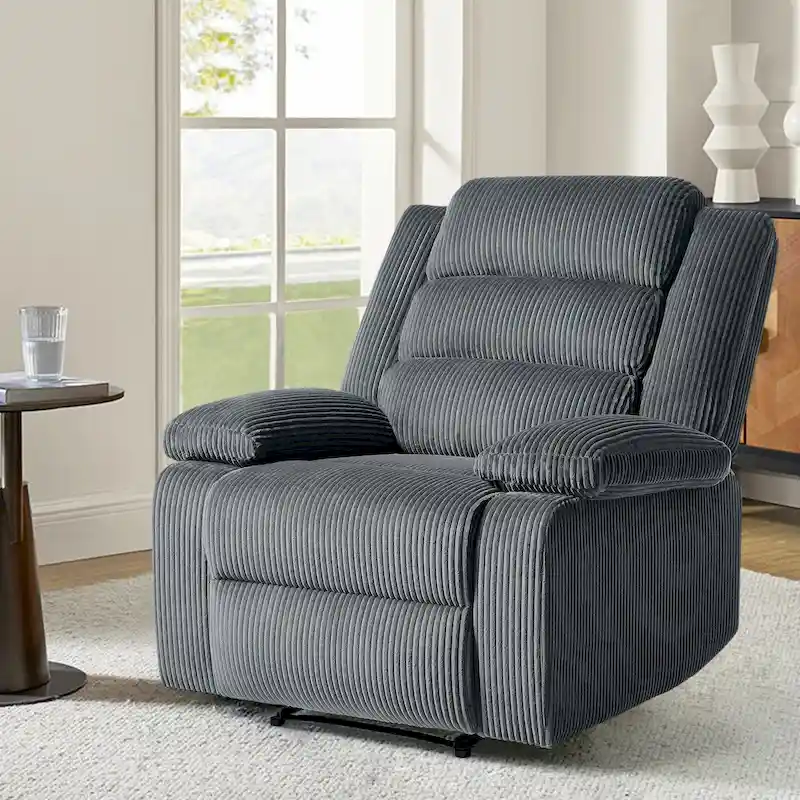 Dark Grey / Beige / Grey Green / Oatmeal Corduroy Recliner Chair with Footrest, 1-Person