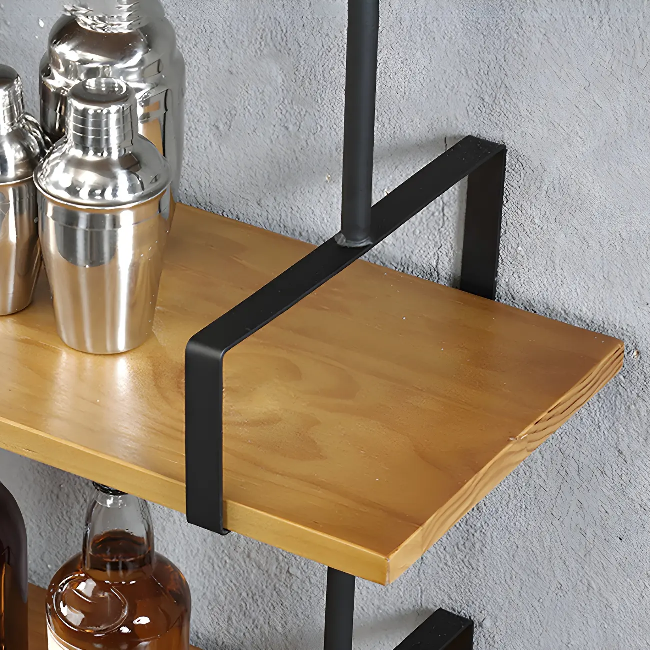 Simple 2-Tier Wood Metal Wall-Mounted Bookcase